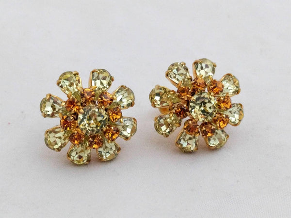 Vintage BYER BROS amber glass screw back earrings