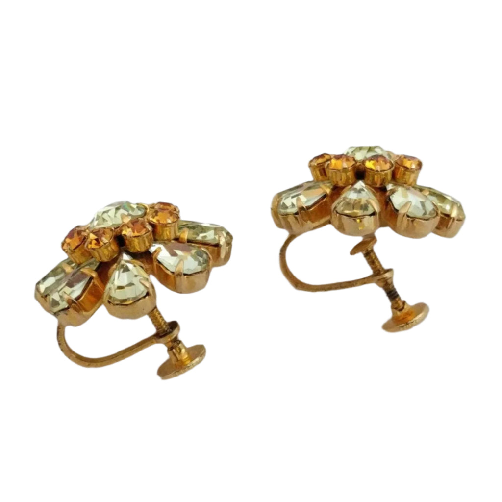 Vintage BYER BROS amber glass screw back earrings