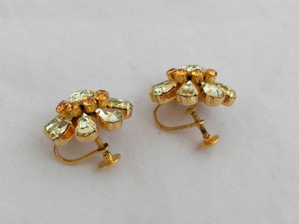 Vintage BYER BROS amber glass screw back earrings