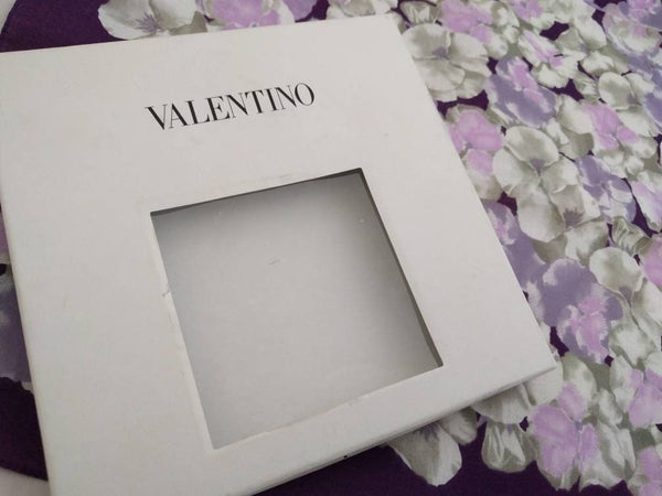 Beautiful Valentino Small Indigo Scarf – 100% Cotton, Made in Italy, Lilac, Purple, Gray & White, 17" Square, With Original Box