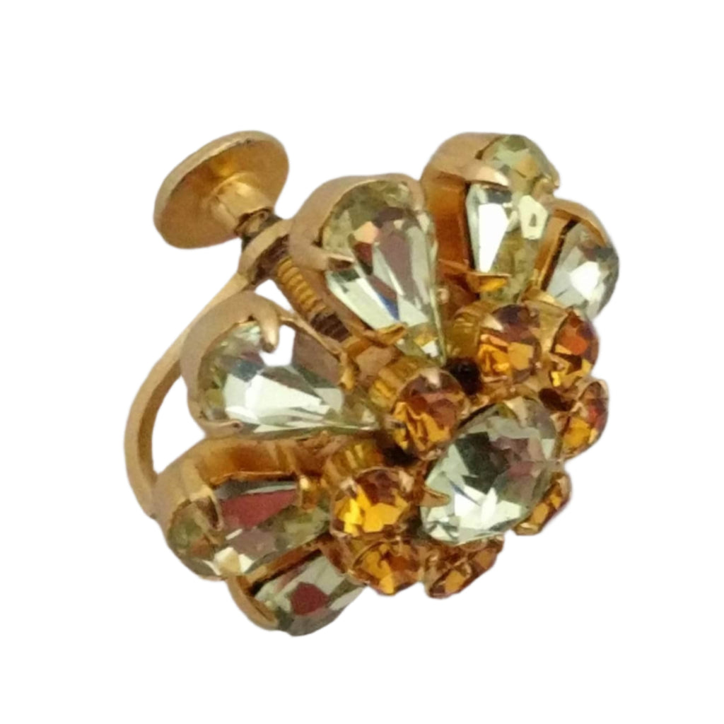 Vintage BYER BROS amber glass screw back earrings