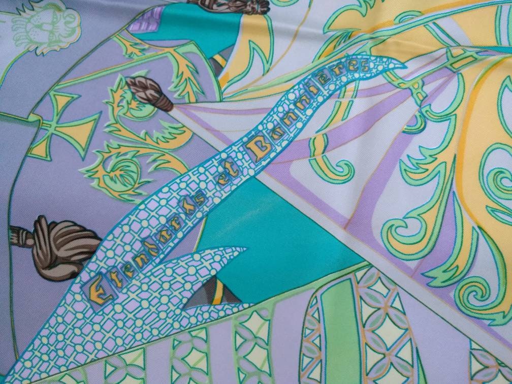 Hermès carré 90, Étendards et Bannières, French luxury designer scarf, pre-loved