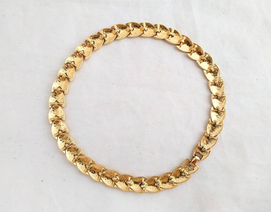 Vintage Oscar de la Renta Necklace and Earrings Set – 1980s Cream Enamel & Gold-Plated, Signed Designer Jewelry, 16" Necklace, Elegant 2Piec