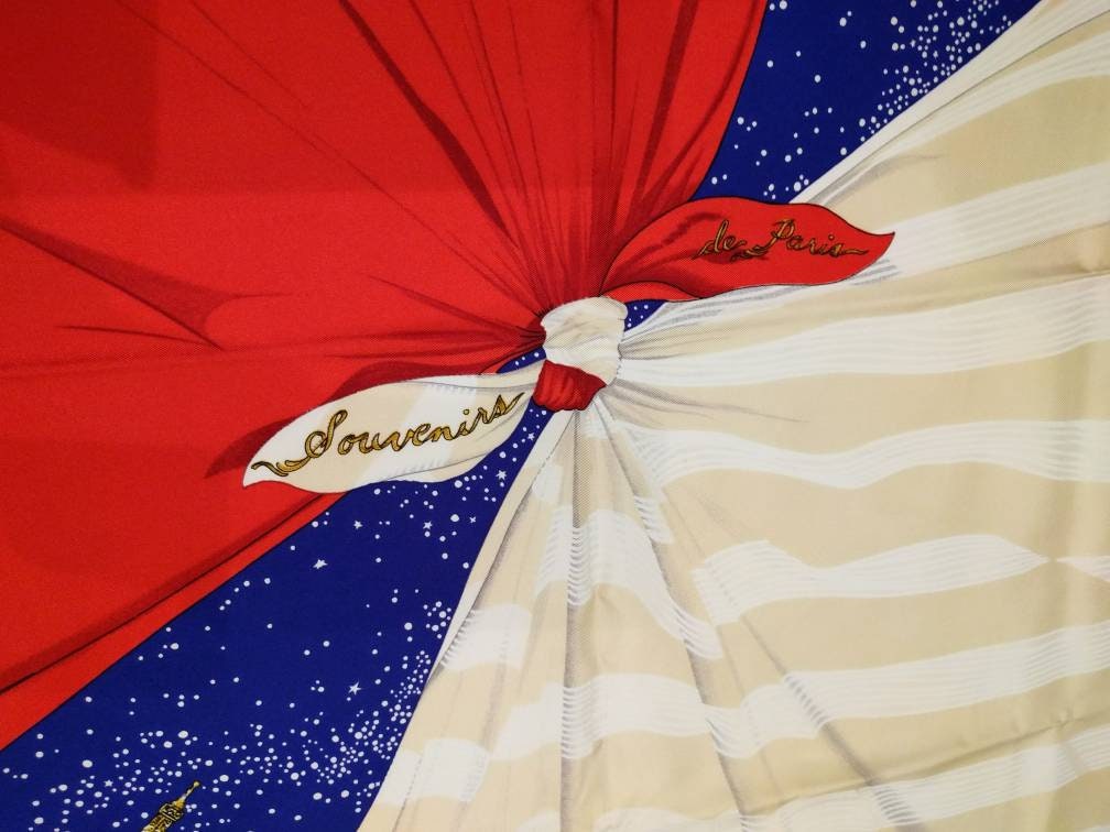 Rare Hilton McConnico Hermès scarf, 1989 design with Paris theme and knot motif - Parisian Hermès vintage scarf