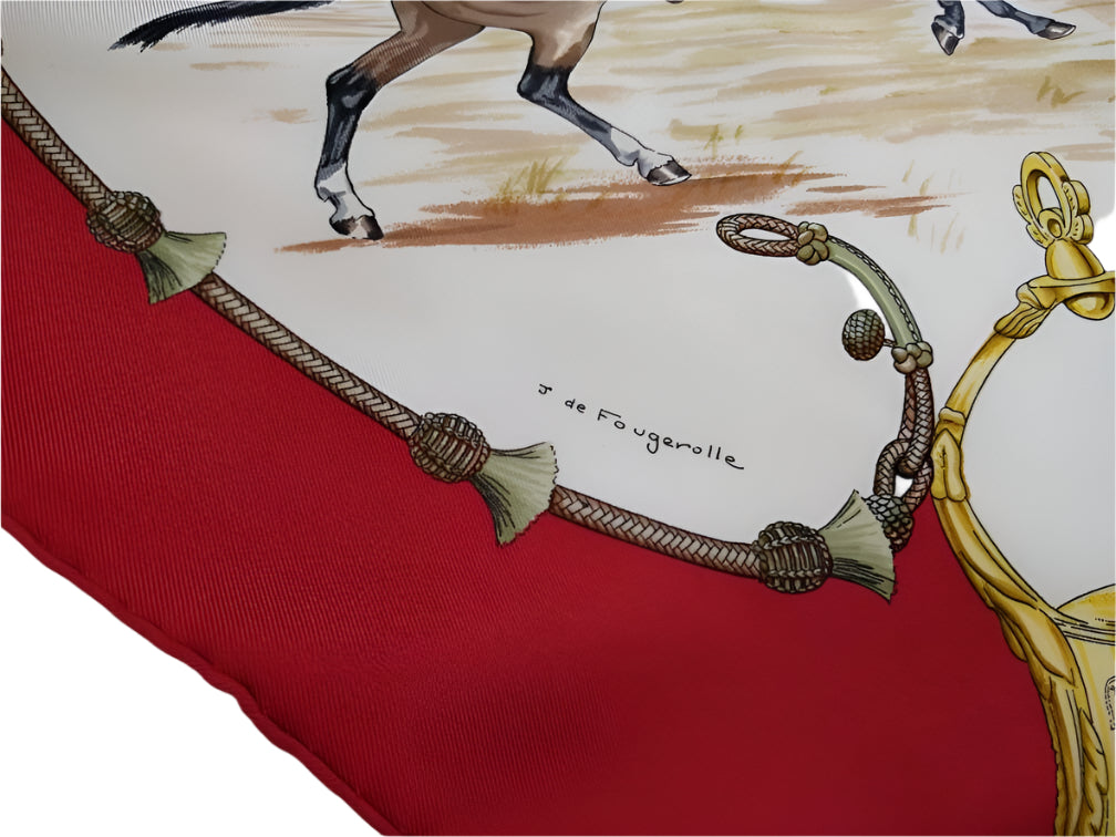 Hermes carre Pampa design, silk twill scarf with hand-rolled hems, 89cm - Vintage Hermes Pampa silk scarf - Jean De Fougerolle Hermes design