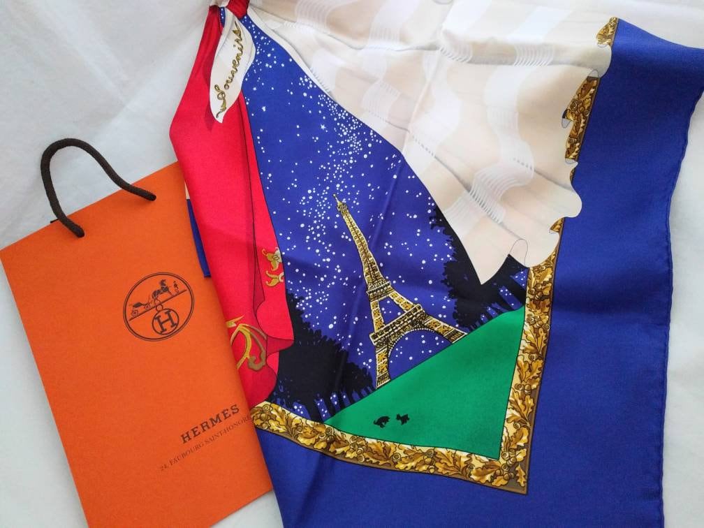 Buy Hermès vintage Paris-themed silk scarf from 1989, 90cm square