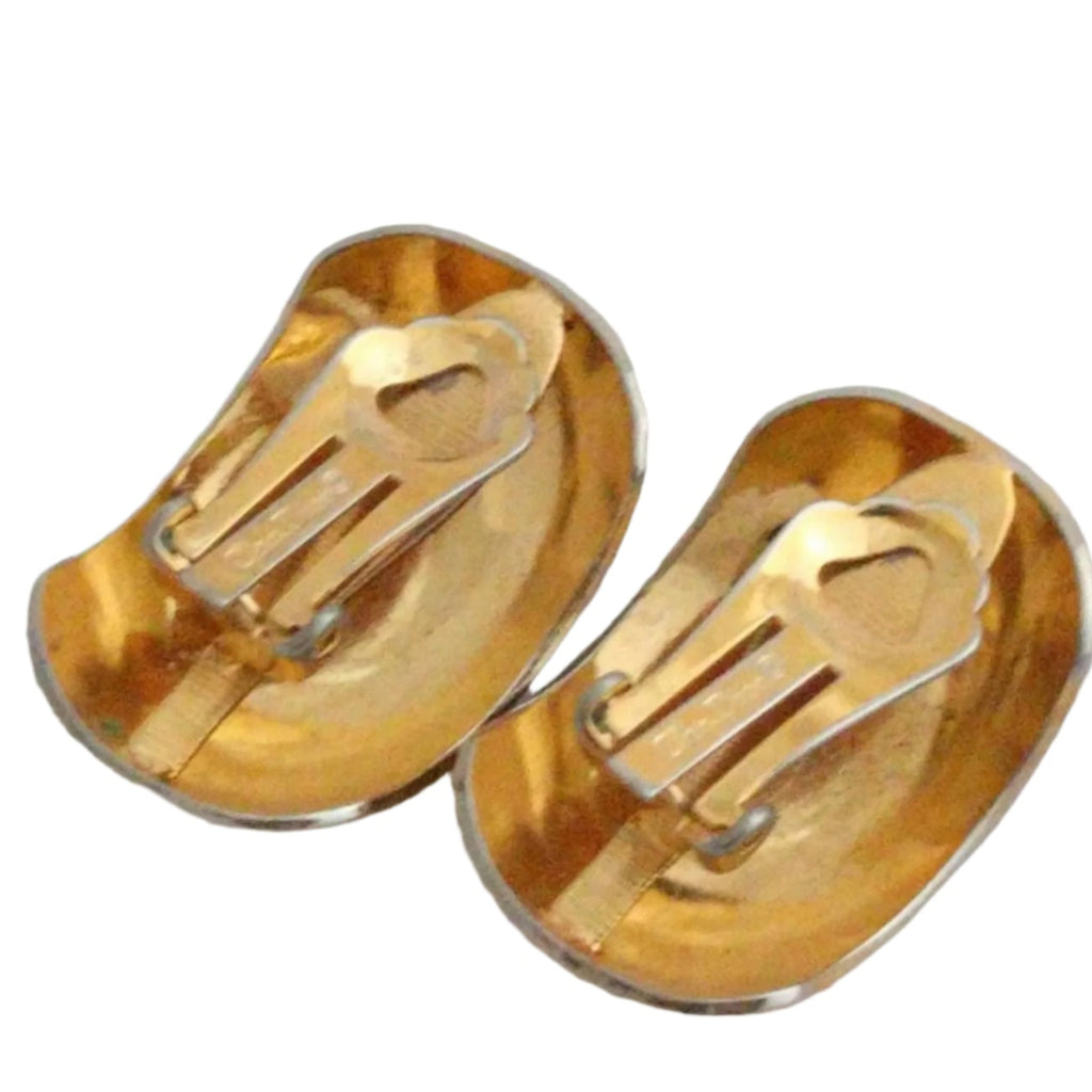 Christian Dior Two-Tone Clip-On Earrings – Gold-Plated Designer Couture, Stamped, Statement Earrings