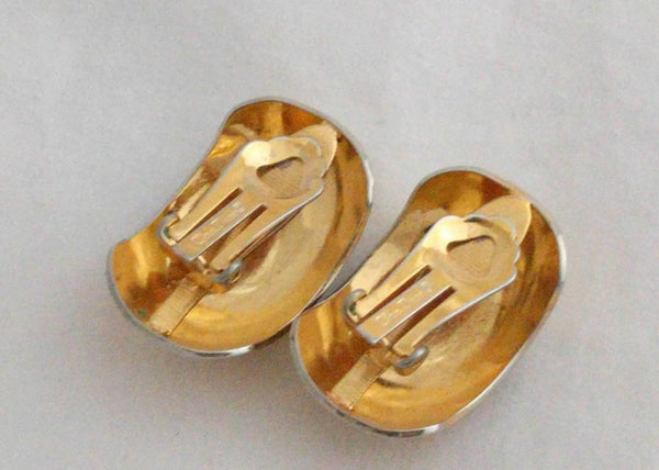 Christian Dior Two-Tone Clip-On Earrings – Gold-Plated Designer Couture, Stamped, Statement Earrings