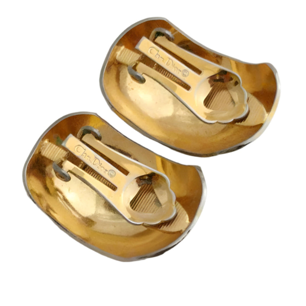 Christian Dior Two-Tone Clip-On Earrings – Gold-Plated Designer Couture, Stamped, Statement Earrings