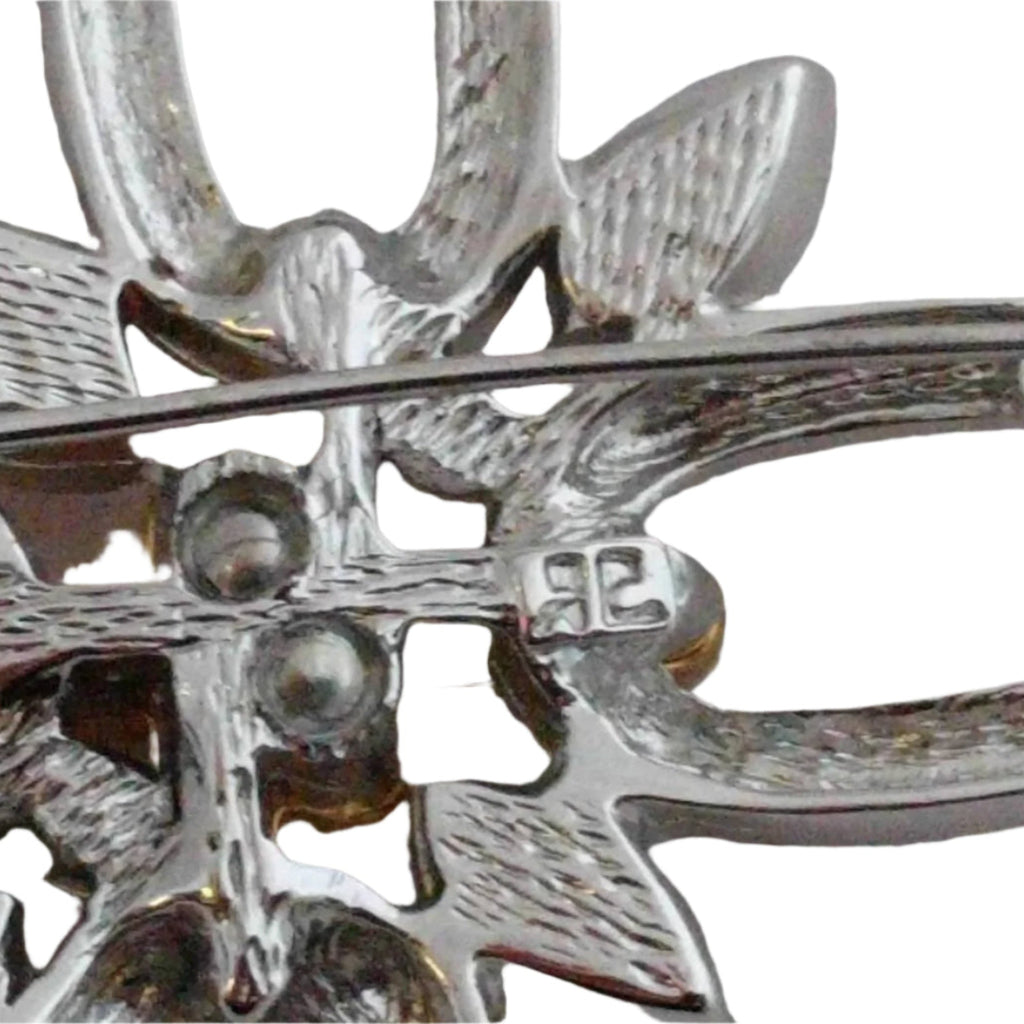 Futuristic Andre Courreges brooch, rhodium-plated, French designer jewelry - Signed Courreges crystal brooch