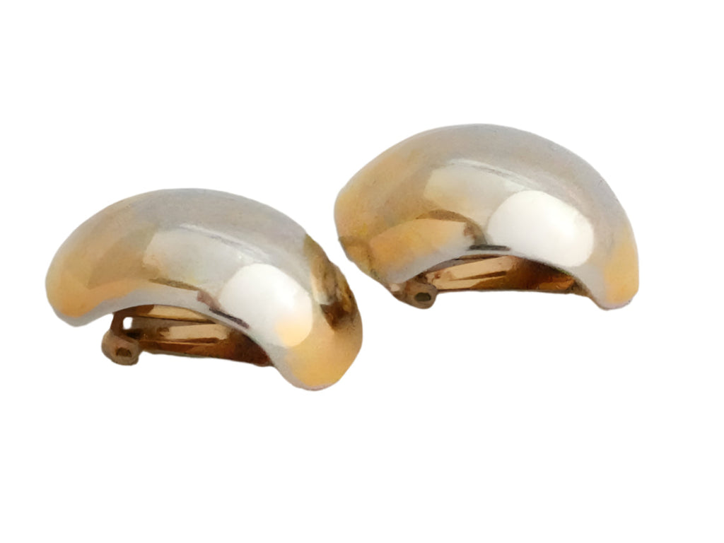 Christian Dior Two-Tone Clip-On Earrings – Gold-Plated Designer Couture, Stamped, Statement Earrings