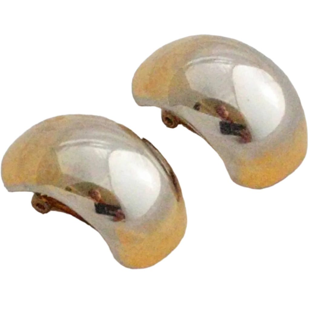 Christian Dior Two-Tone Clip-On Earrings – Gold-Plated Designer Couture, Stamped, Statement Earrings