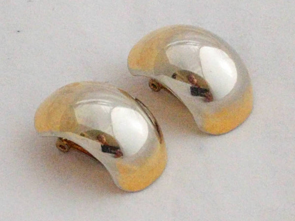 Christian Dior Two-Tone Clip-On Earrings – Gold-Plated Designer Couture, Stamped, Statement Earrings