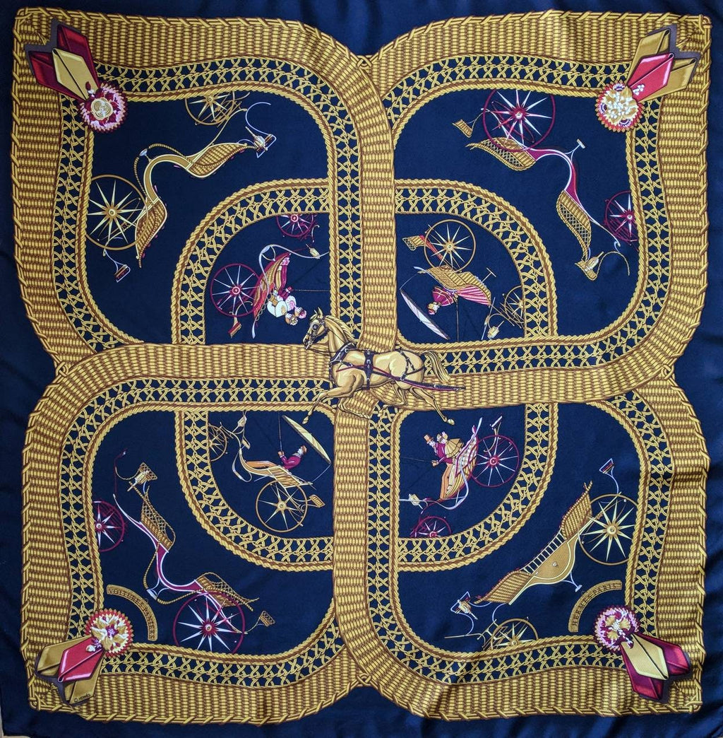 Scarf Silk Hermes scarf VOITURES PANIERS J.A. Badie Hermes Silk Scarf Made in France Hermes square scarf