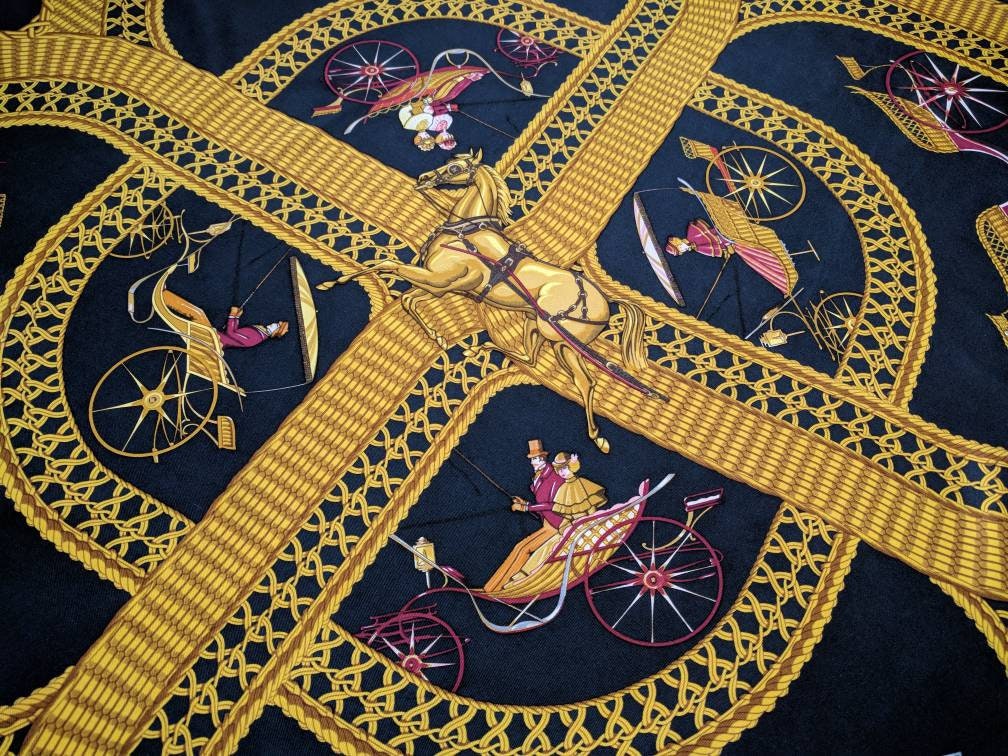 Scarf Silk Hermes scarf VOITURES PANIERS J.A. Badie Hermes Silk Scarf Made in France Hermes square scarf