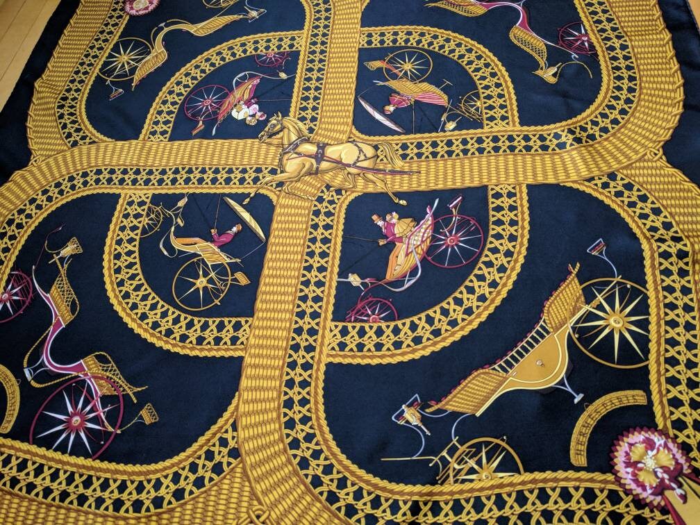 Scarf Silk Hermes scarf VOITURES PANIERS J.A. Badie Hermes Silk Scarf Made in France Hermes square scarf