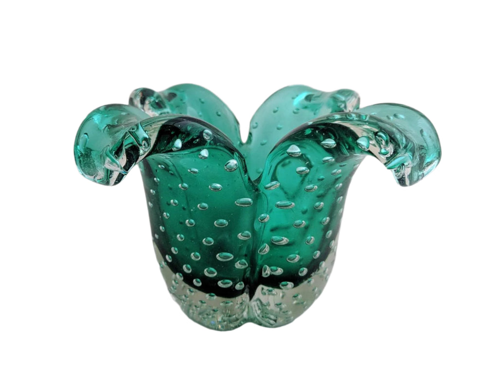 Rare vintage Bullicante Murano vase in emerald green glass, 6.25-inch tabletop vase