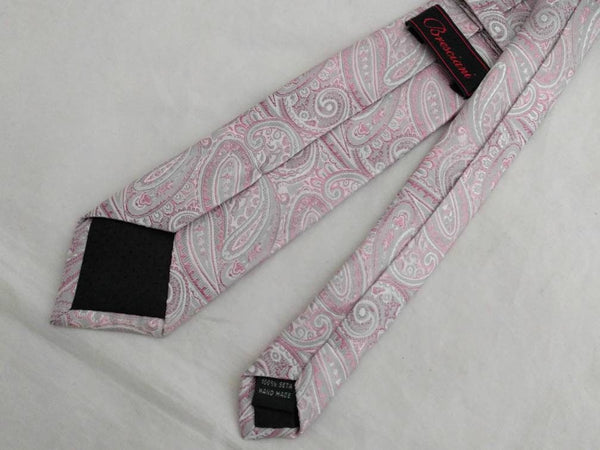Bresciani Silk Paisley Necktie – Pink & Gray Italian Designer Tie, 100% Silk, 2 3/4" Width, Made in Italy