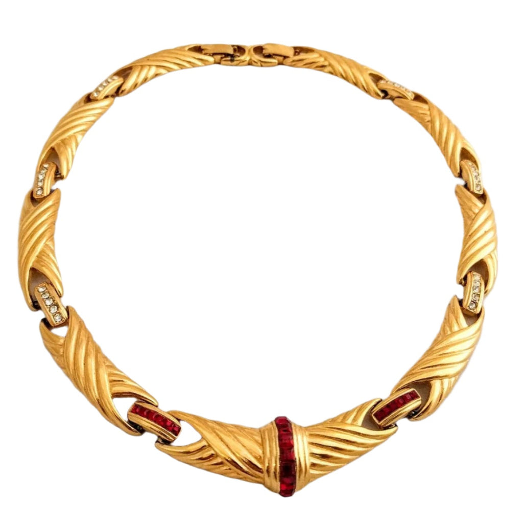 Rare Vintage Eisenberg Gold-Plated Necklace – Jewel Accented, Braided Pattern, Signed, 1940s Designer Necklace