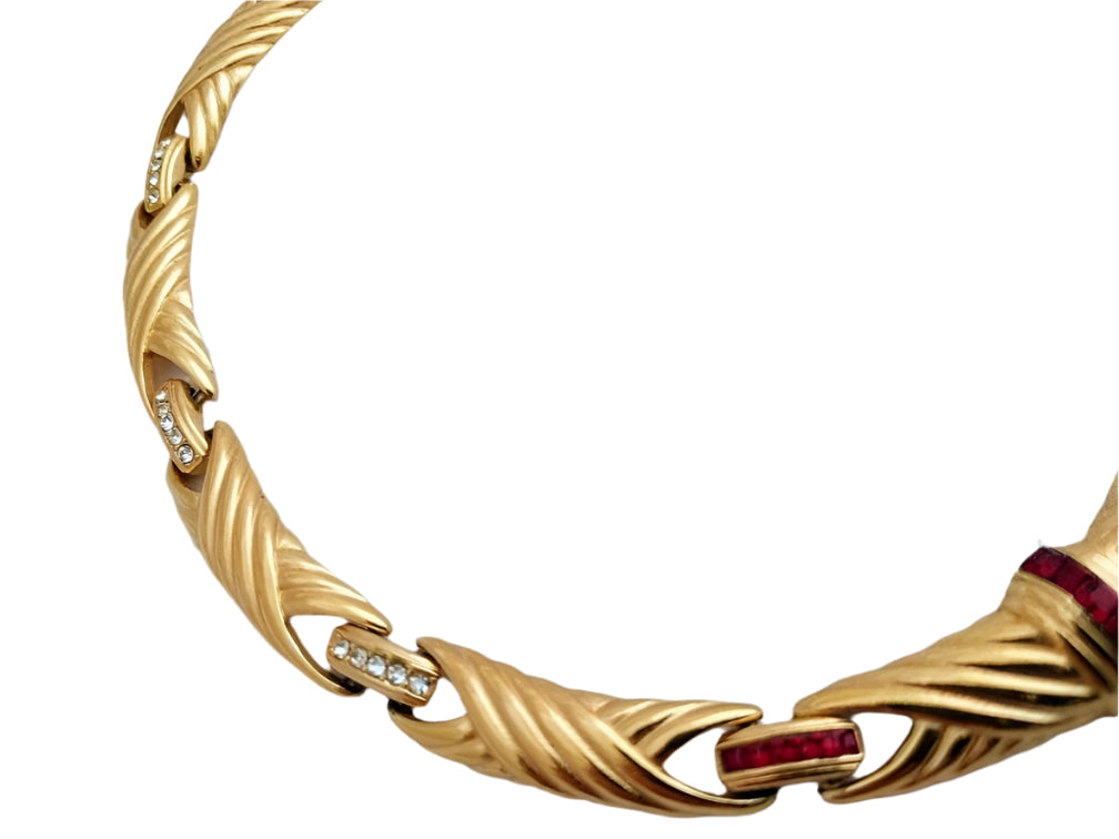 Rare Vintage Eisenberg Gold-Plated Necklace – Jewel Accented, Braided Pattern, Signed, 1940s Designer Necklace