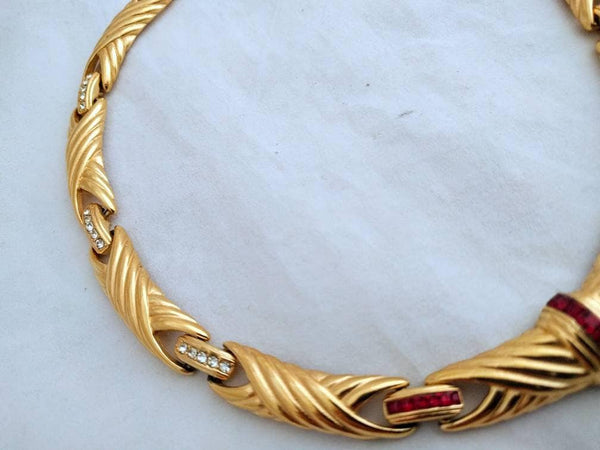 Eisenberg Gold-Plated Necklace – Jewel Accented, Braided Pattern, Signed, 1940s Designer Necklace