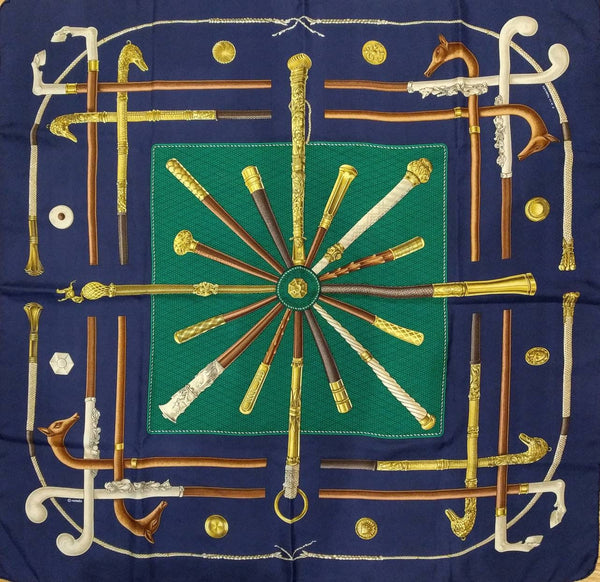 Hermes Cannes et Pommeaux silk scarf by Françoise De La Perrière, vintage 1985, 89cm square