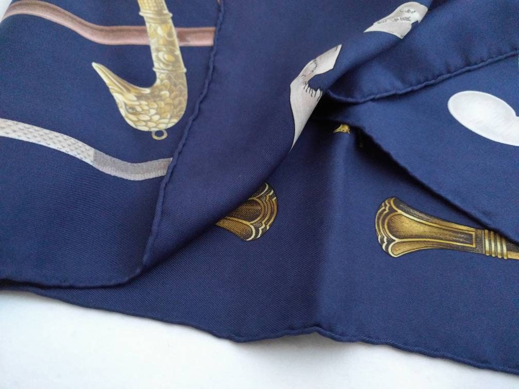 Hermes carré 89cm - Hermès walking stick design scarf - Hermès scarf with hand-rolled hems