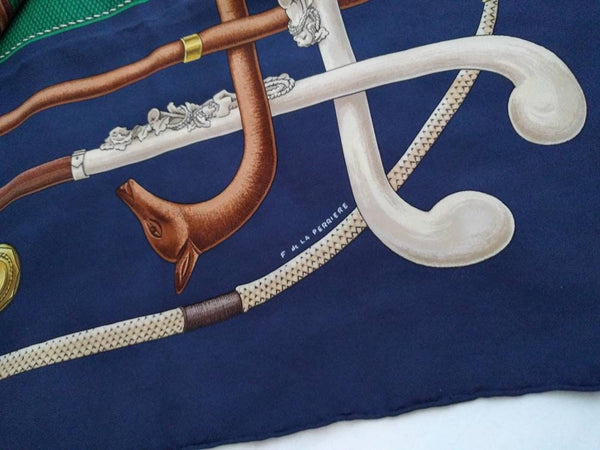 Hermes Cannes et Pommeaux silk scarf by Françoise De La Perrière, vintage 1985, 89cm square