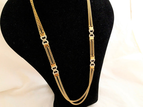 Park Lane Double Chain Necklace – Double Hearts Pendant, Gold-Tone Statement Necklace, Excellent Condition