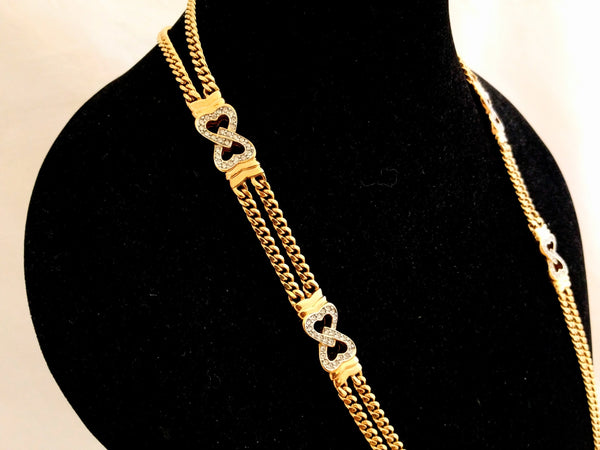 Park Lane Double Chain Necklace – Double Hearts Pendant, Gold-Tone Statement Necklace, Excellent Condition