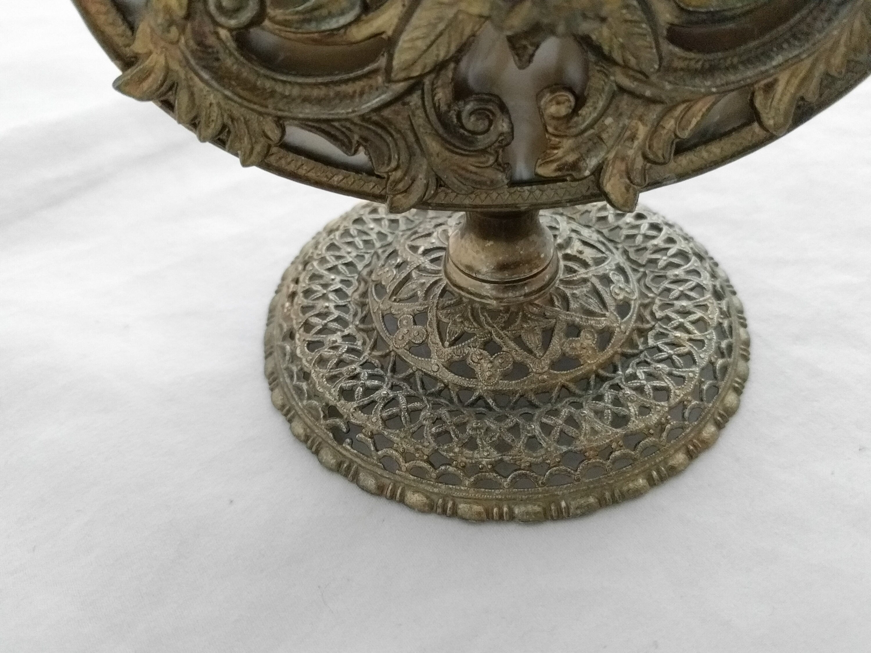 Ornolu Perfume Bottle – Ornate Gold Brass Filigree Design, Antique Decorative Vanity Bottle, Collectible Perfume Bottle