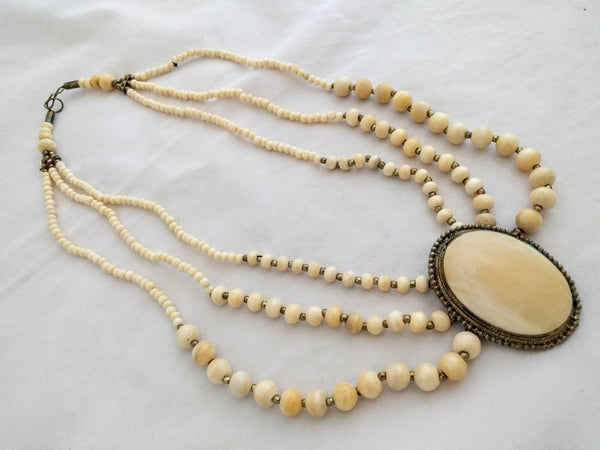 1960s Three-Strand Boho Necklace – Multi-Strand Statement Necklace, Retro Layered Design, Bohemian Jewelry