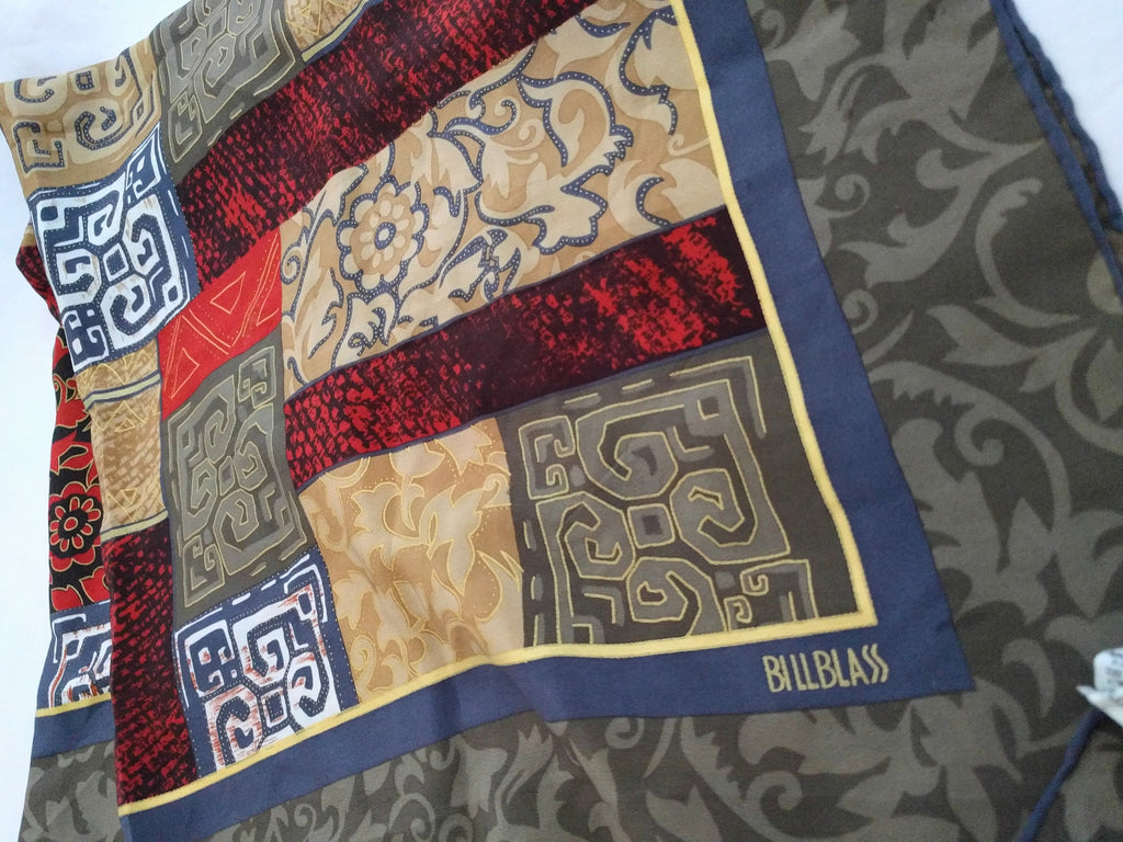 BILL BLASS Silk Scarf - Gorgeous Large Quilt Pattern Care de Soie - Vintage Fashion Accessory for Women