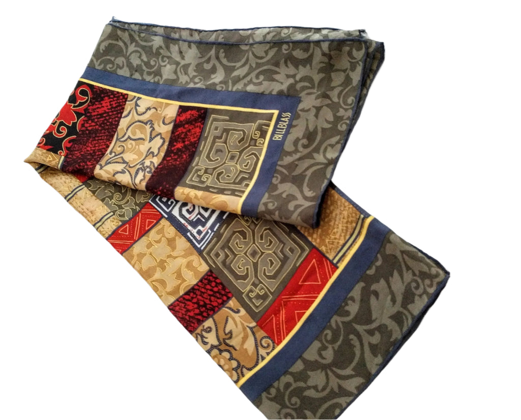 BILL BLASS Silk Scarf - Gorgeous Large Quilt Pattern Care de Soie - Vintage Fashion Accessory for Women