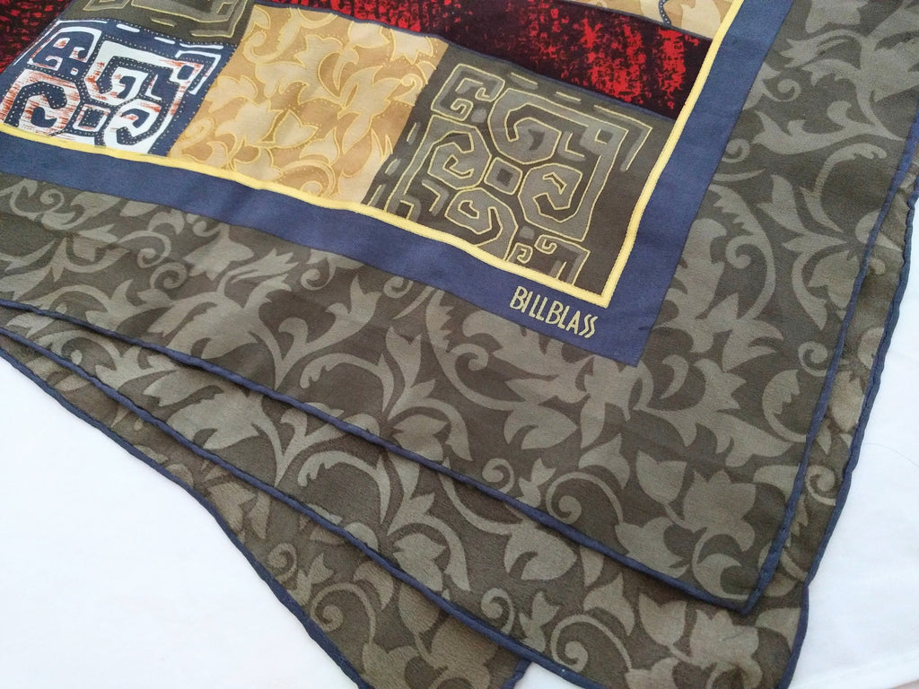 BILL BLASS Silk Scarf - Gorgeous Large Quilt Pattern Care de Soie - Vintage Fashion Accessory for Women