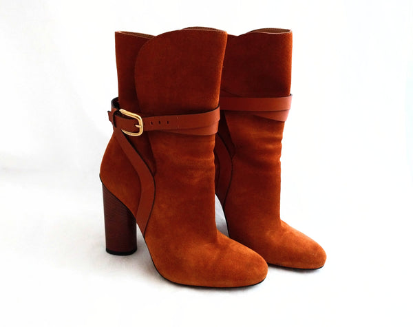 Gucci Suede Ankle Boots – Abigail Rust/Orange Booties, 4.5" Heel, Made in Italy, Excellent Condition, Size 6