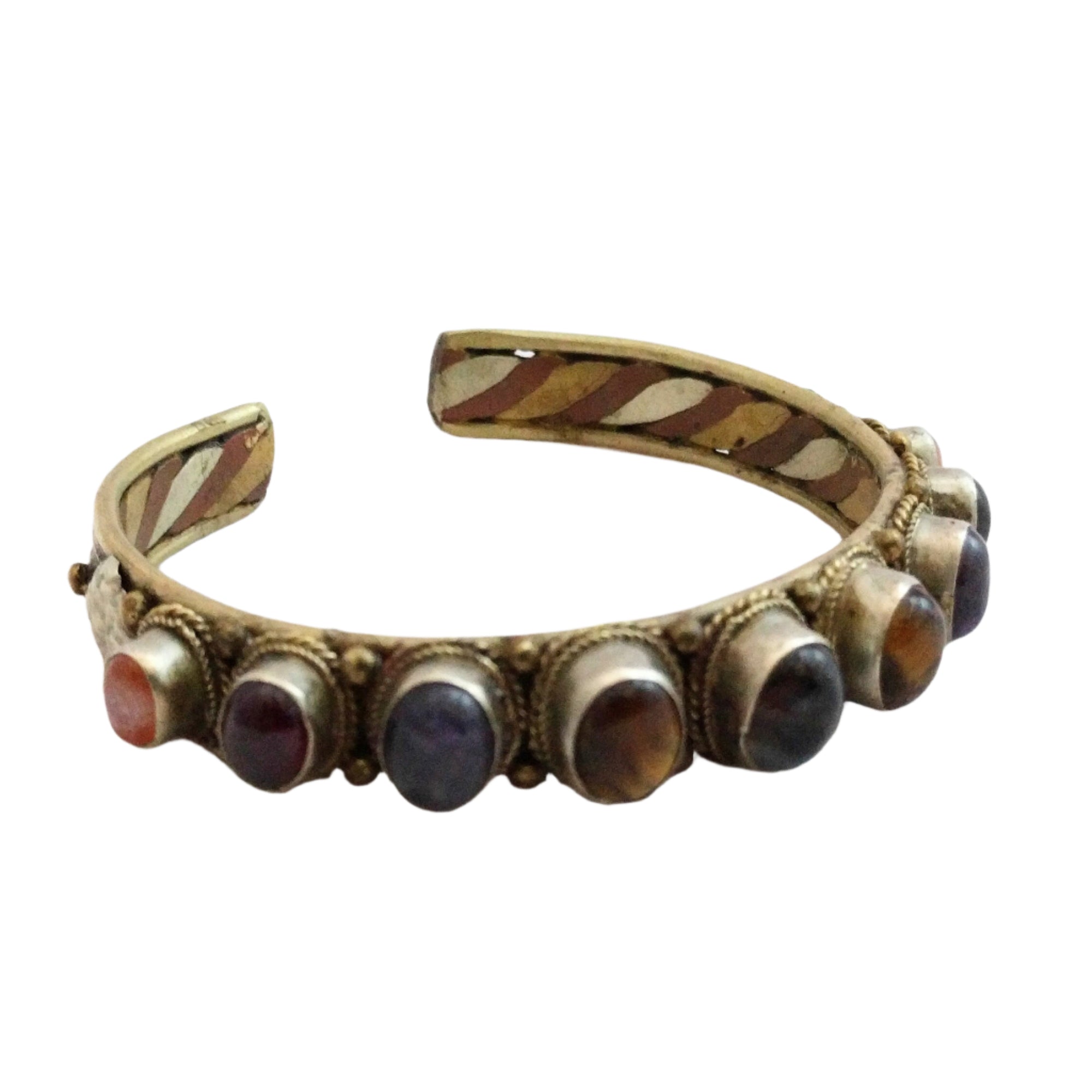Vintage bracelet copper brass bracelet with cabochon natural stones - unique and avantgarde