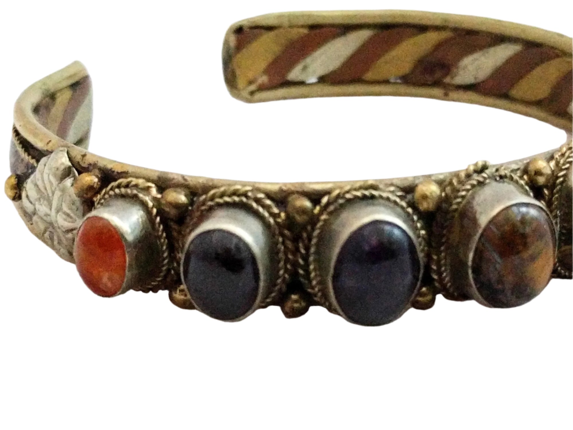 Vintage bracelet copper brass bracelet with cabochon natural stones - unique and avantgarde