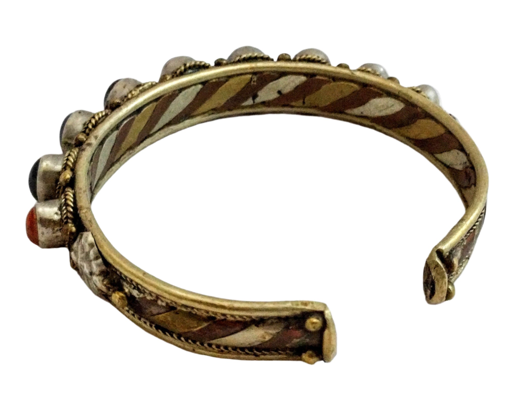 Vintage bracelet copper brass bracelet with cabochon natural stones - unique and avantgarde