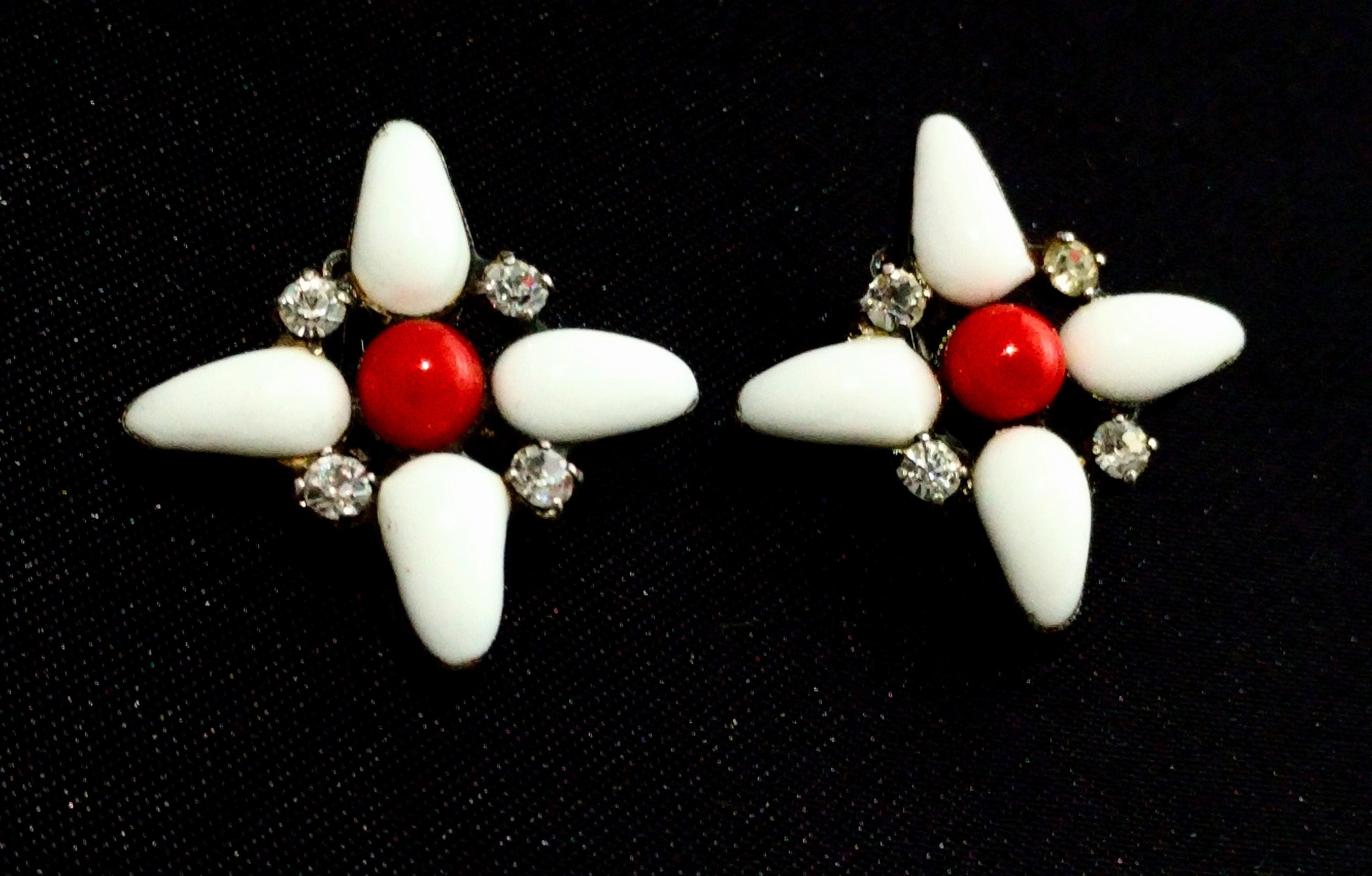 Authentic Chanel hand-poured glass flower clip-on earrings, signed, Made in France - Rare Chanel 1996 collection earrings