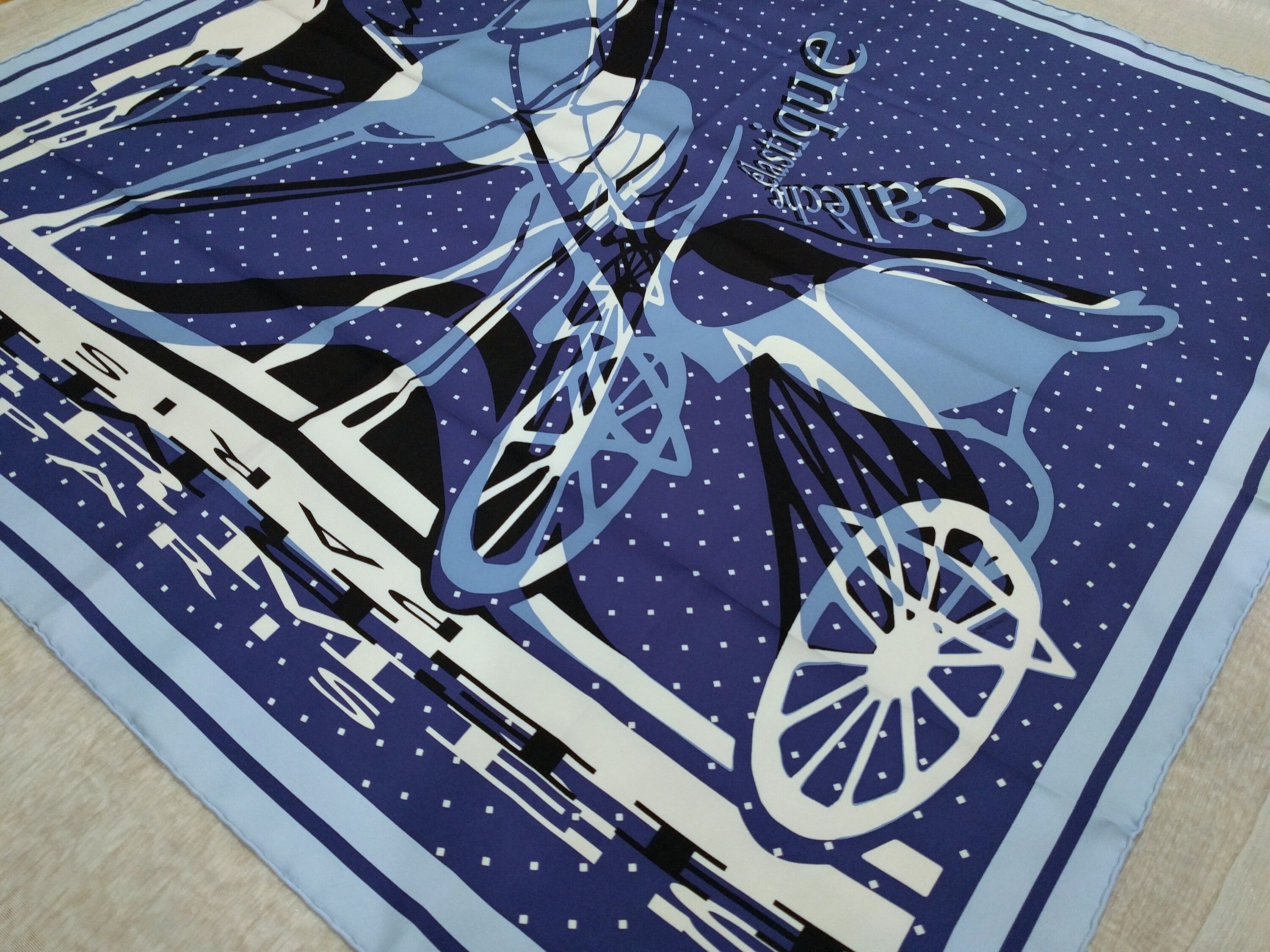 Elegant Hermes silk twill scarf, light and dark blue, 100% silk, hand-rolled edges - Designer Hermes scarf Bali Barret