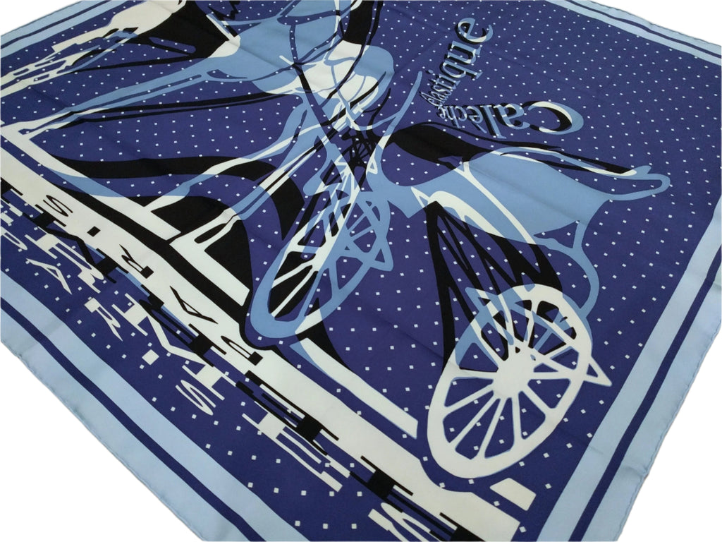 Elegant Hermes silk twill scarf, light and dark blue, 100% silk, hand-rolled edges - Designer Hermes scarf Bali Barret