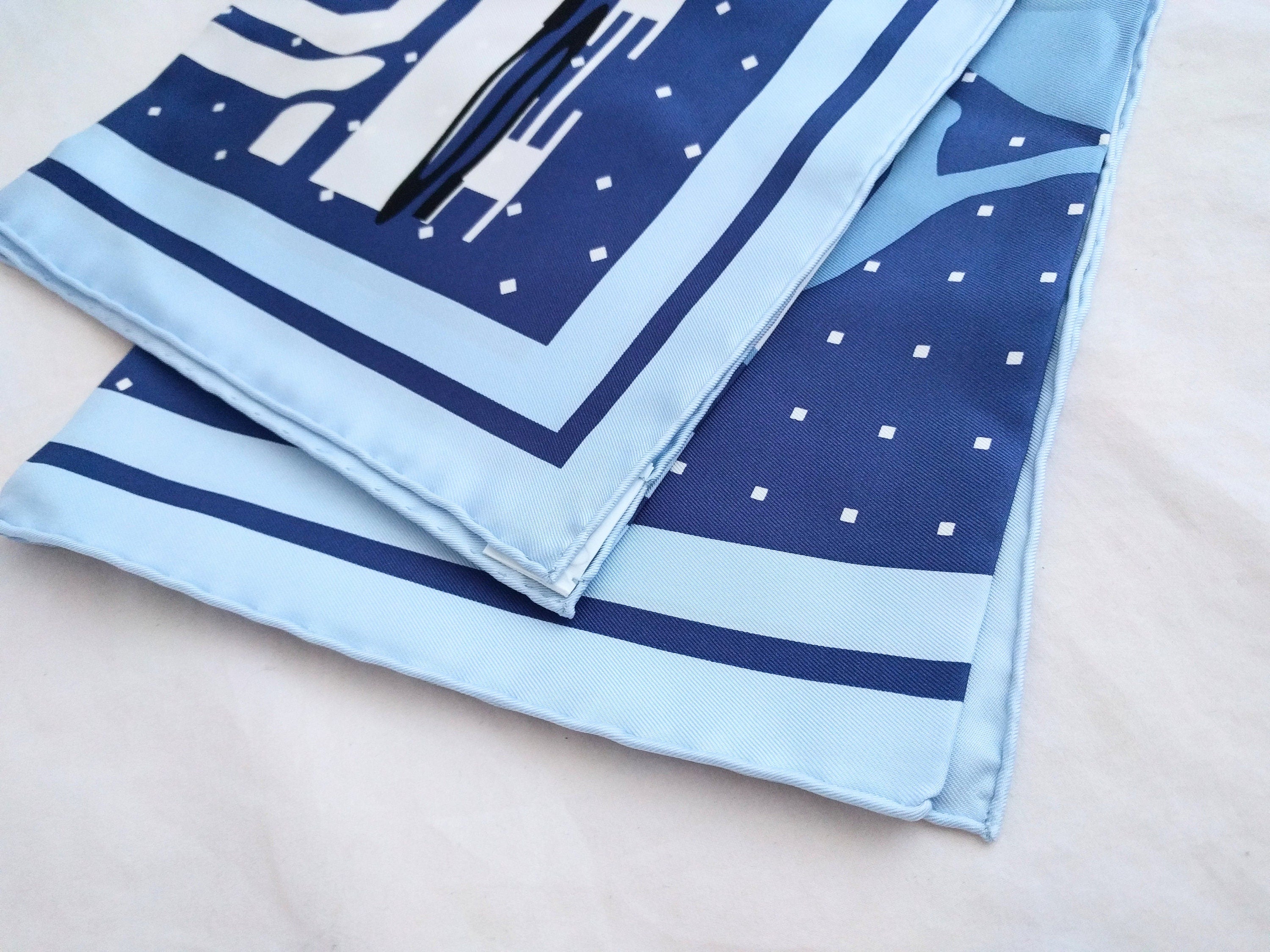 Hermes Caleche Elastique silk twill scarf, 90cm, light blue, new with box - Hermes French-made scarf