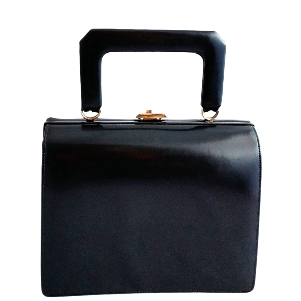 Vintage 1960s Royal Ternera leather handbag, small black purse with gold hardware, made in Canada