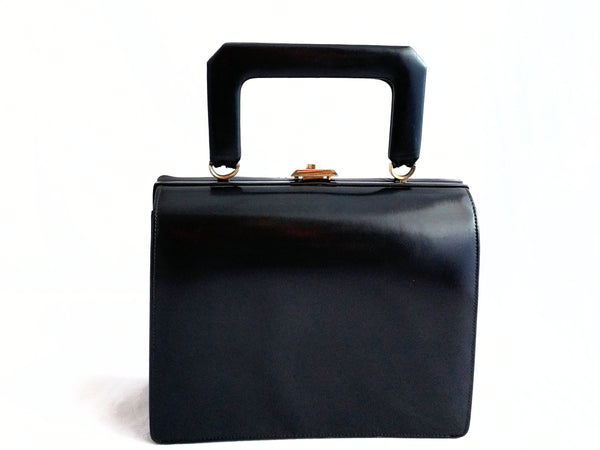 Vintage 1960s Royal Ternera leather handbag, small black purse with gold hardware, made in Canada