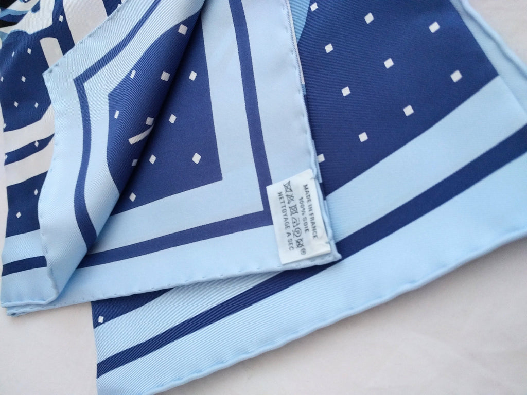 Caleche Elastique scarf by Hermes, original box, never worn, 34.5-inch square - Hand-rolled silk twill scarf
