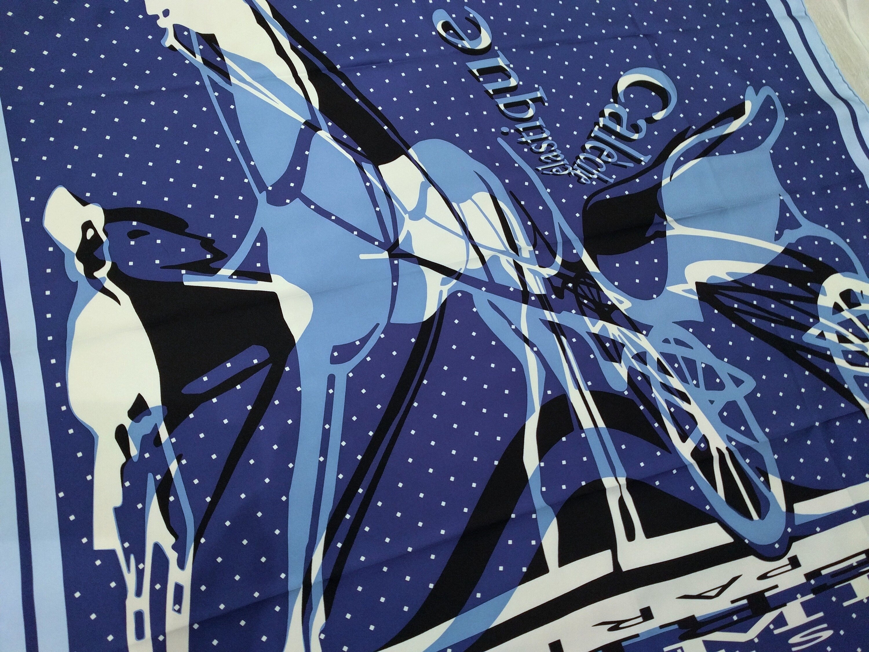 Hermes large square silk scarf, French-made, light blue and white, pristine condition - New Hermes scarf