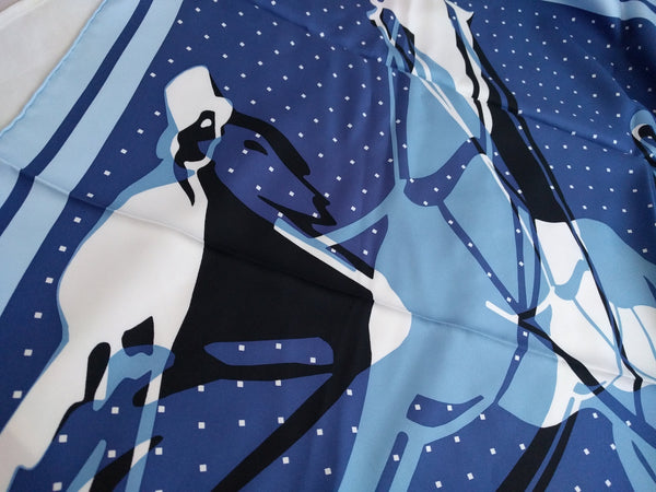Hermes Caleche Elastique silk scarf, 90cm, light blue, dark blue, white, new with box - Large 90cm Hermes carré