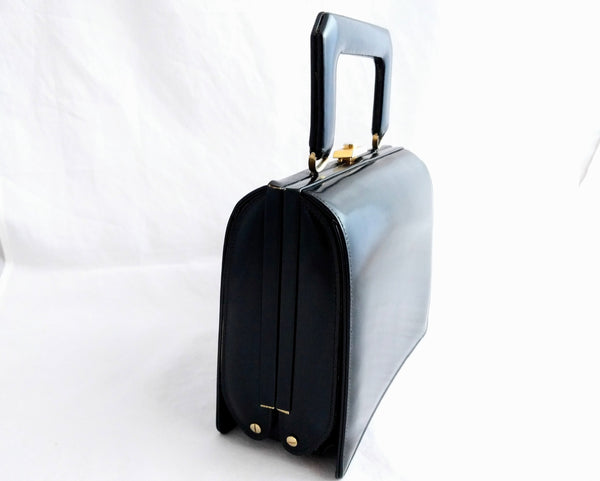 Vintage 1960s Royal Ternera leather handbag, small black purse with gold hardware, made in Canada