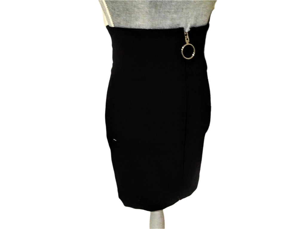 Designer Virgil Abloh black pencil skirt by OFF-WHITE, full-length zipper and back slit, size 38